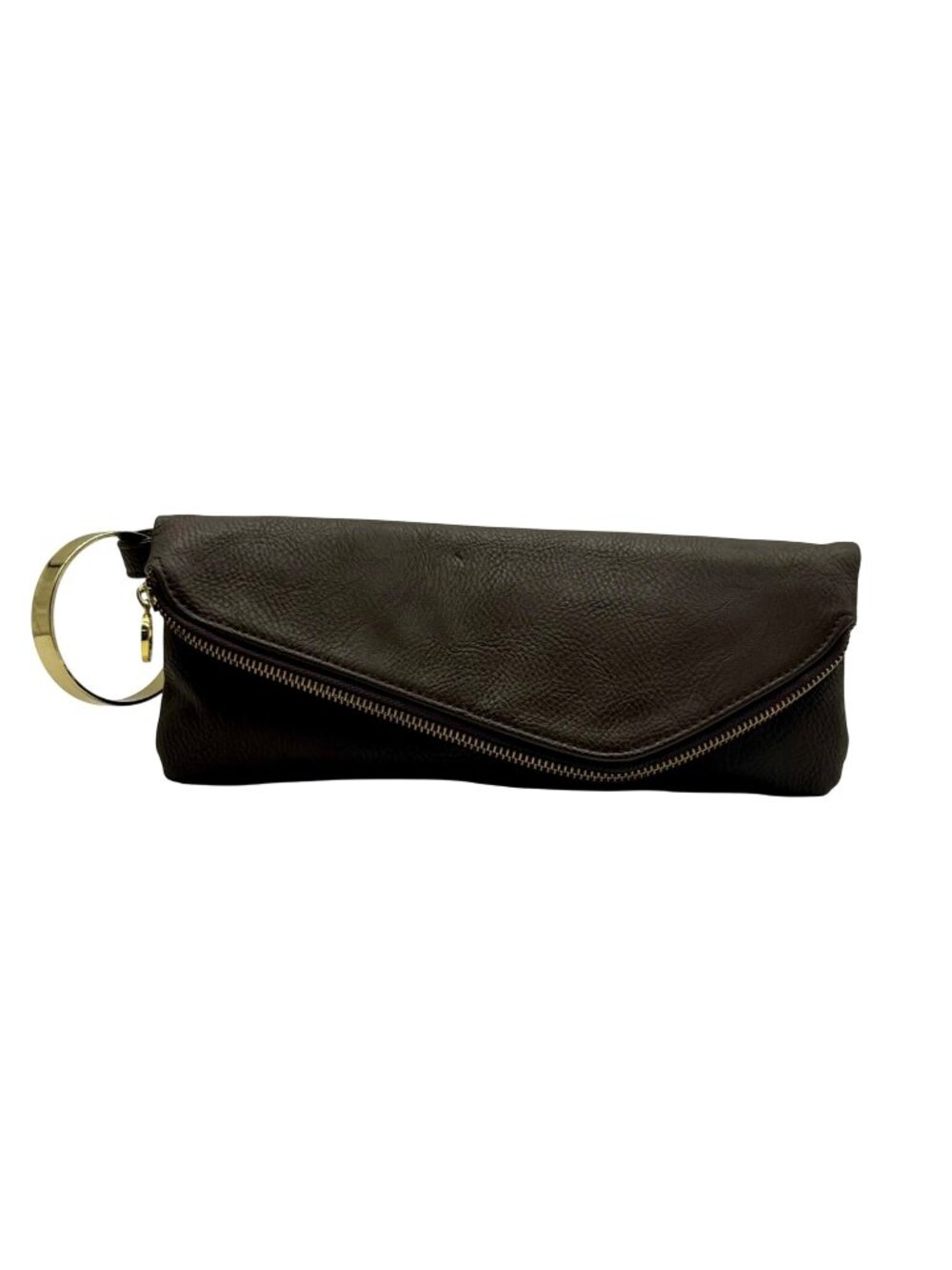 Mud Pie Brown Faux Leather Fold-Over Bangle Clutch